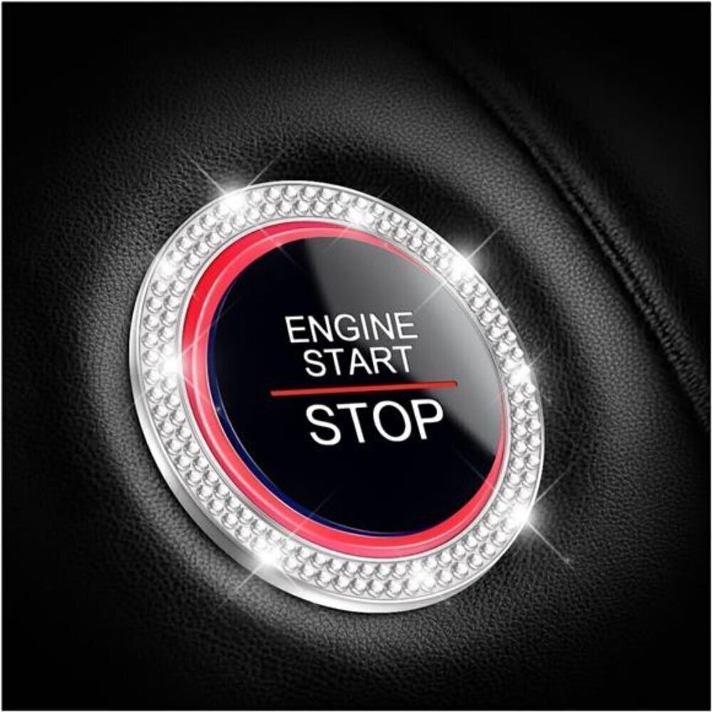 Silver Car Start Button Bling Rhinestone Diamond Engine Button Ring 2-Pack